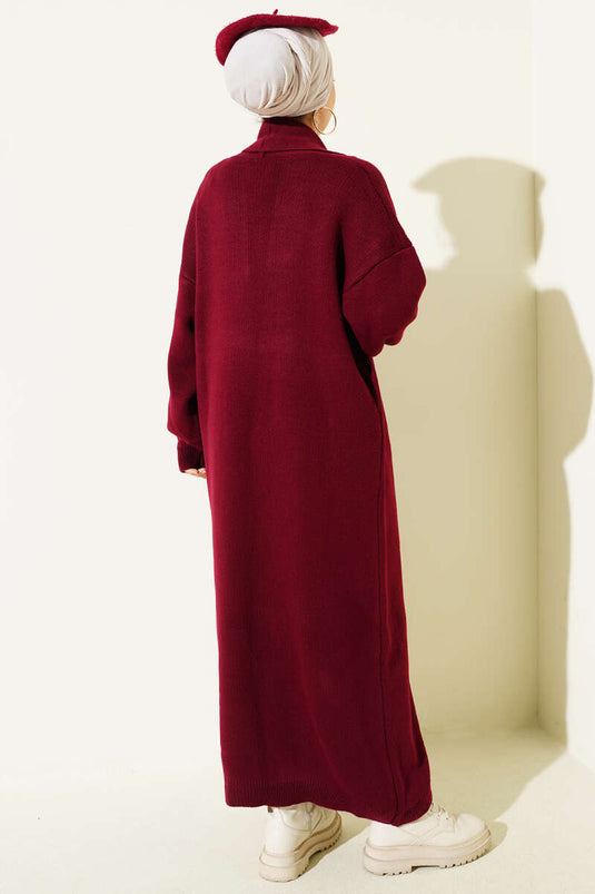 Shawl Collar Basic Long Knitted Cardigan Burgundy