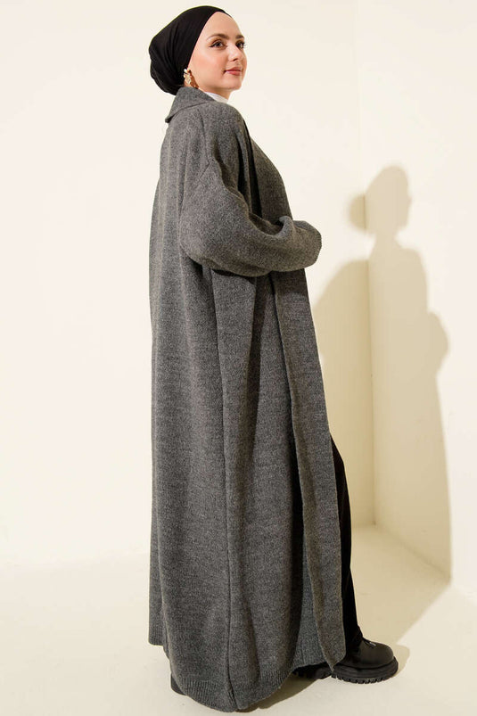 Gilet Long Basic En Tricot À Col Châle Fumé