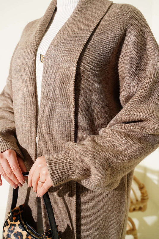 Langer Basic Strickweste Mit Schalkragen Mink