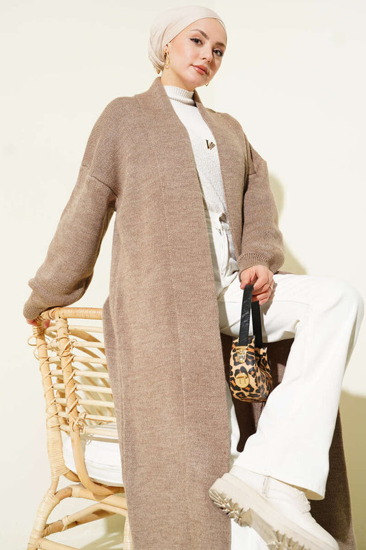 Shawl Collar Basic Long Knitted Cardigan Mink