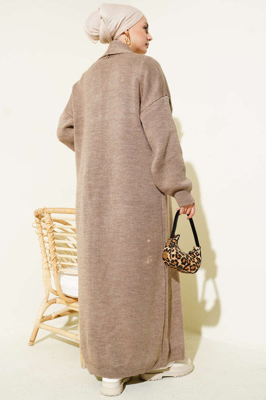 Shawl Collar Basic Long Knitted Cardigan Mink