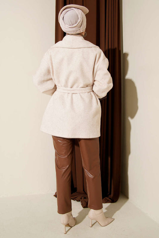 Shawl Collar, Fur-Trimmed Ankle Goldfox Coat, Ecru