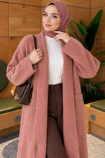 Gilet Rose À Col Châle, Poches Et Détail Barbe