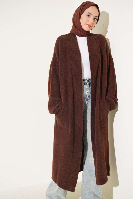 Bruine Shawl Kraag Met Zakken Vest