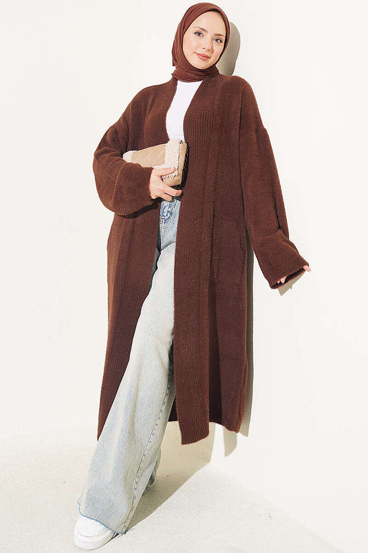 Bruine Shawl Kraag Met Zakken Vest