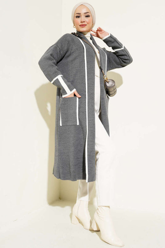 Shawl Collar Pocket Knitwear Cardigan Smoke