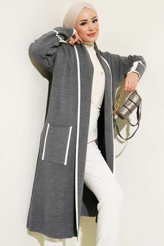 Shawl Collar Pocket Knitwear Cardigan Smoke