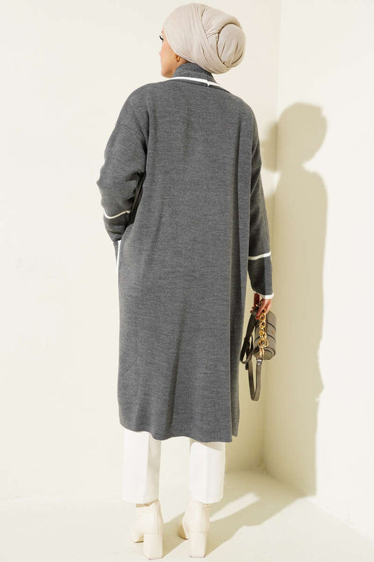 Shawl Collar Pocket Knitwear Cardigan Smoke