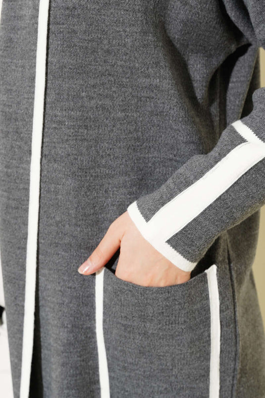 Shawl Collar Pocket Knitwear Cardigan Smoke