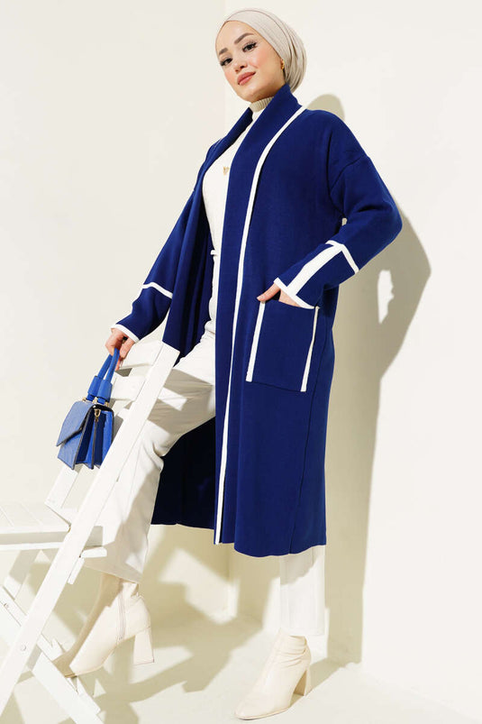 Şal Yaka Cepli Triko Hırka Lacivert