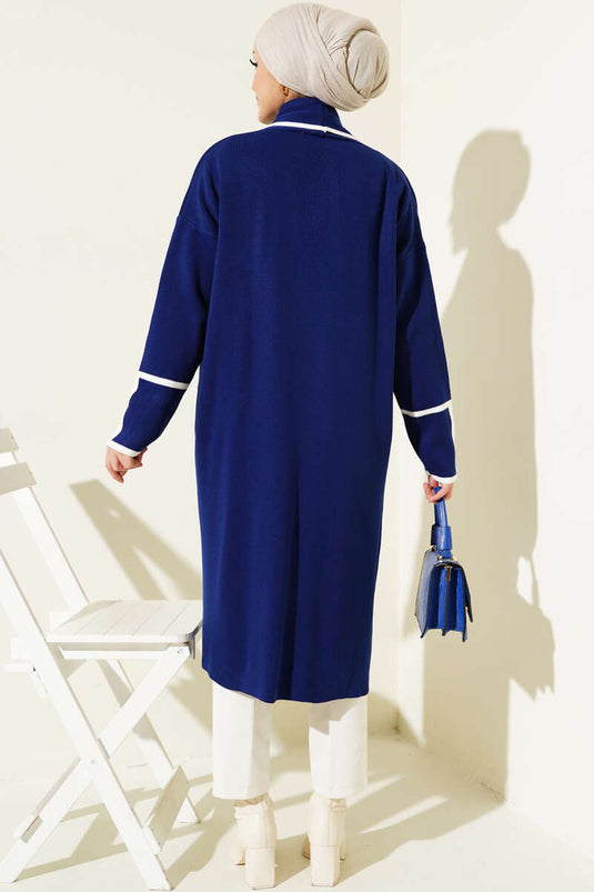 Şal Yaka Cepli Triko Hırka Lacivert