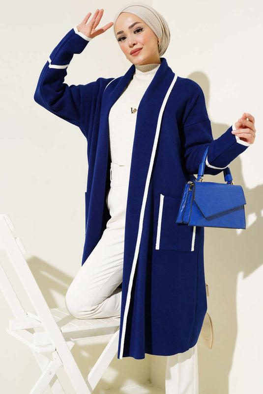 Şal Yaka Cepli Triko Hırka Lacivert