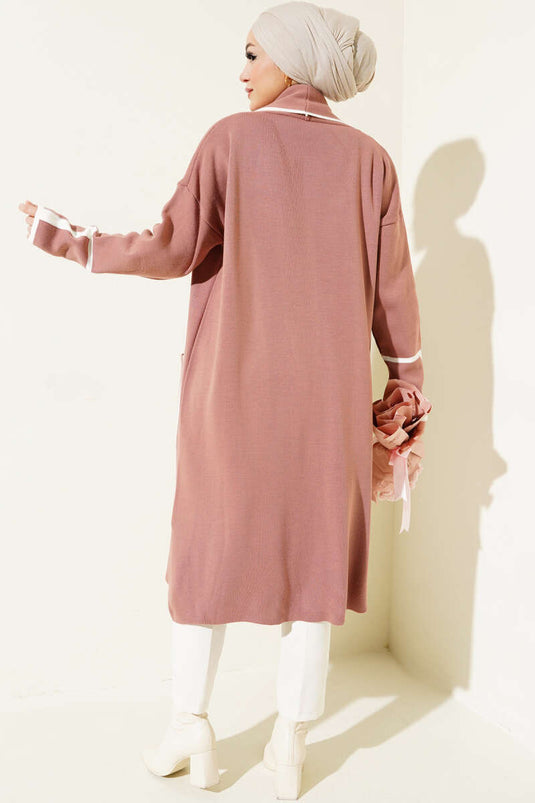 Shawl Collar Pocket Knit Cardigan Powder