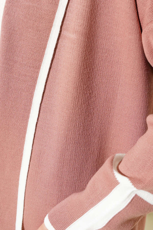 Şal Yaka Cepli Triko Hırka Pudra