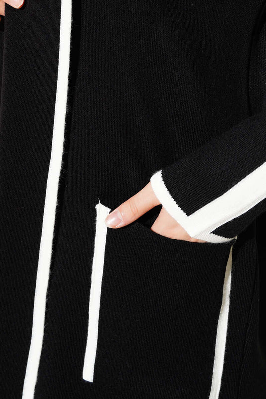 Şal Yaka Cepli Triko Hırka Siyah