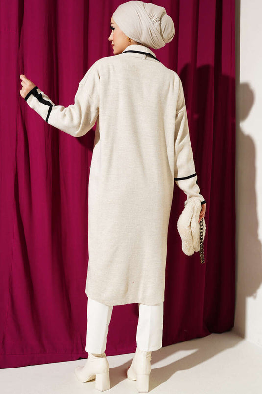 Shawl Collar Pocket Knit Cardigan Stone