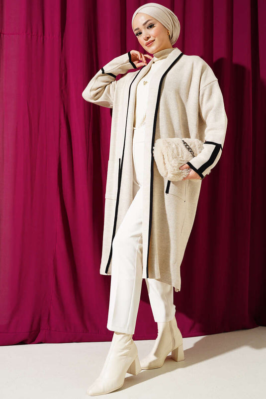 Shawl Collar Pocket Knit Cardigan Stone