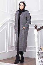 Gilet Long À Col Châle Et Poches En Anthracite