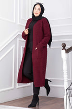 Gilet Long En Tricot À Col Châle Bordeaux