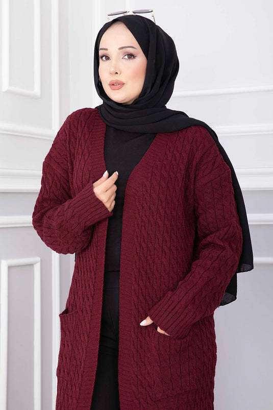 Chaqueta De Punto Larga Con Cuello Chal En Burdeos