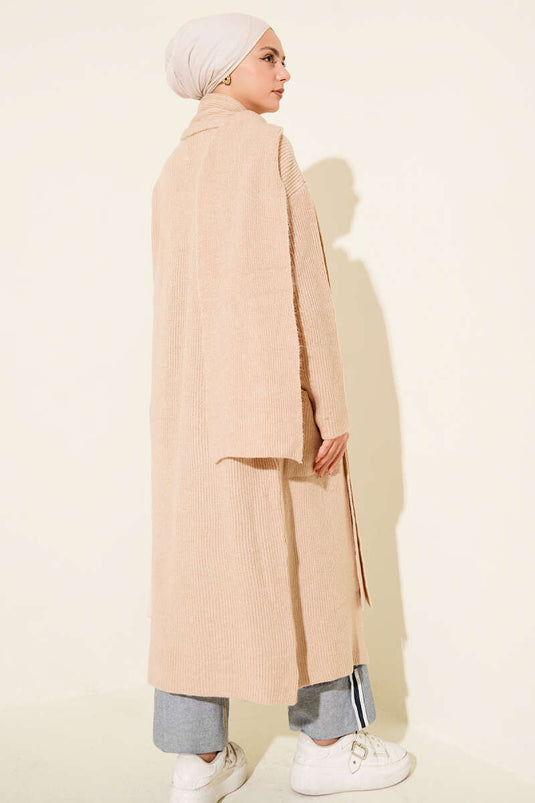 Shawl Collar Pocket Long Knit Cardigan Latte