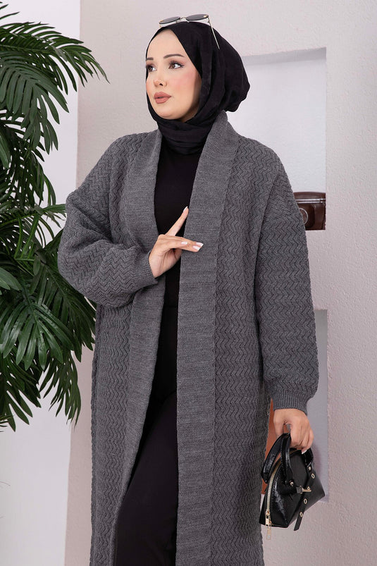 Lange Gebreide Trui Met Shawlkraag In Antraciet