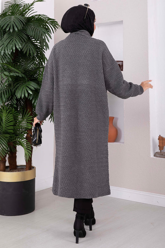 Lange Gebreide Trui Met Shawlkraag In Antraciet