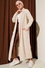 Gilet en maille gaufrée beige à col châle