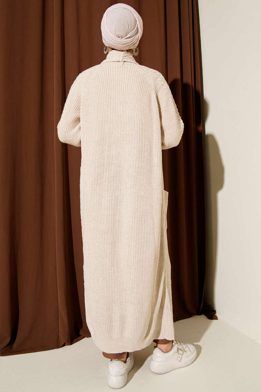 Gilet en maille gaufrée beige à col châle