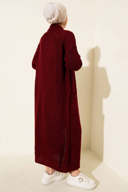 Shawl Collar Knitted Embossed Knitwear Cardigan Burgundy