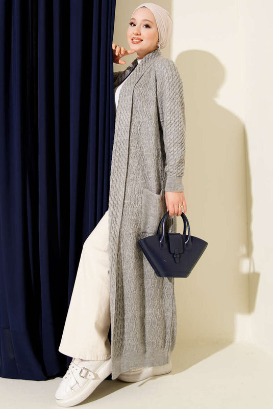 كارديجان محبوك منقوش بياقة شال رمادي