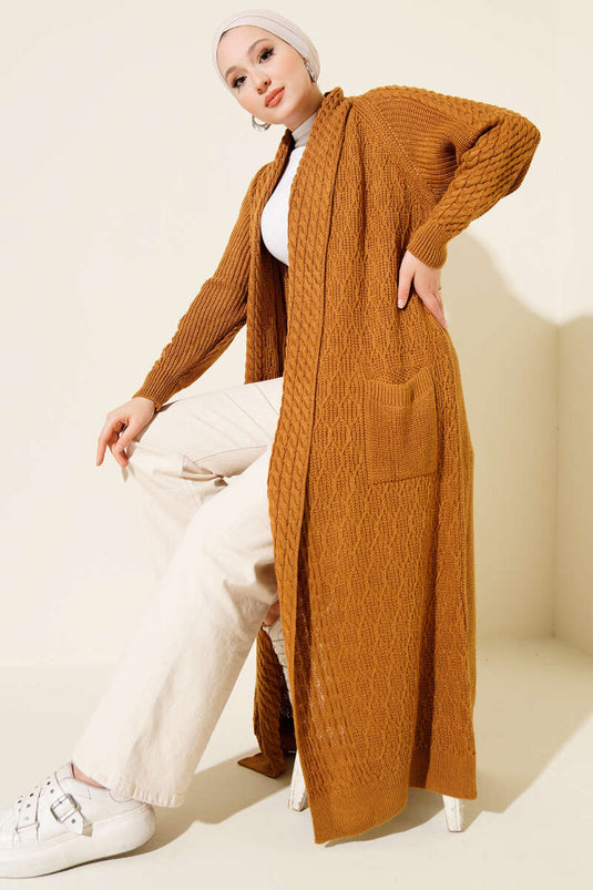 Shawl Collar Knitted Embossed Knitwear Cardigan Mustard