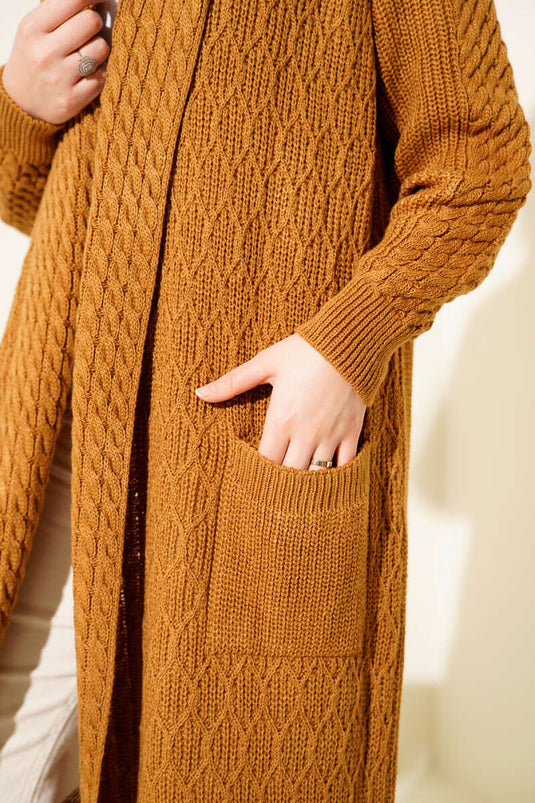Shawl Collar Knitted Embossed Knitwear Cardigan Mustard