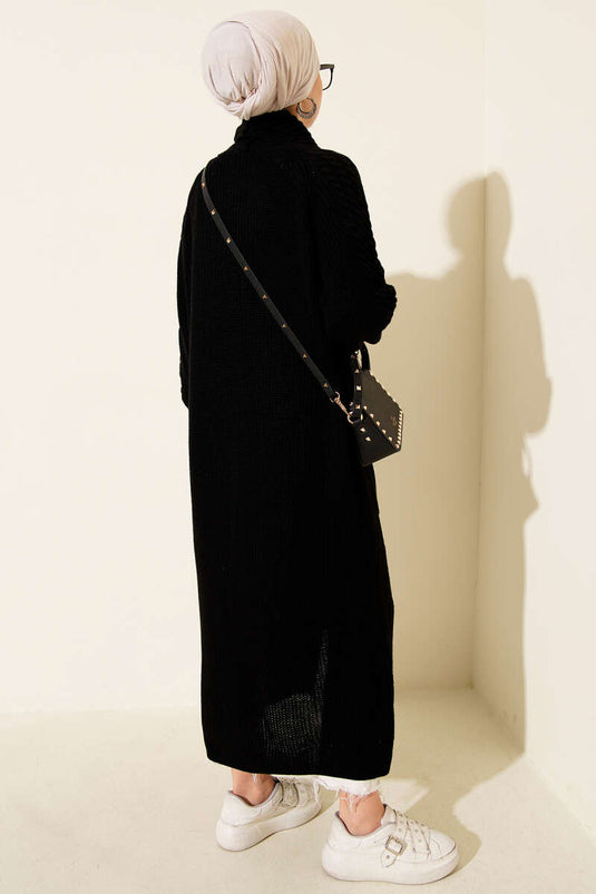 Shawl Collar Knitted Embossed Knitwear Cardigan Black