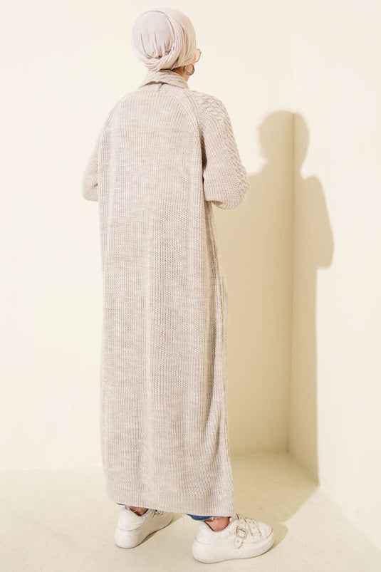 Shawl Collar Knitted Embossed Knitwear Cardigan Stone