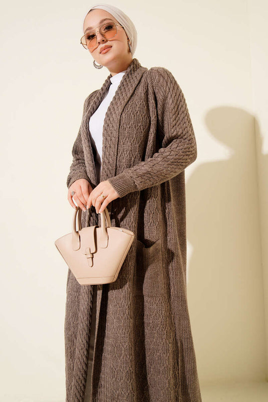 Shawl Collar Knitted Embossed Knitwear Cardigan Mink