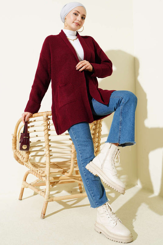 Gilet En Maille Bordeaux À Col Châle