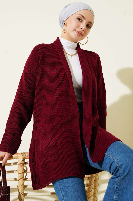 Gilet En Maille Bordeaux À Col Châle