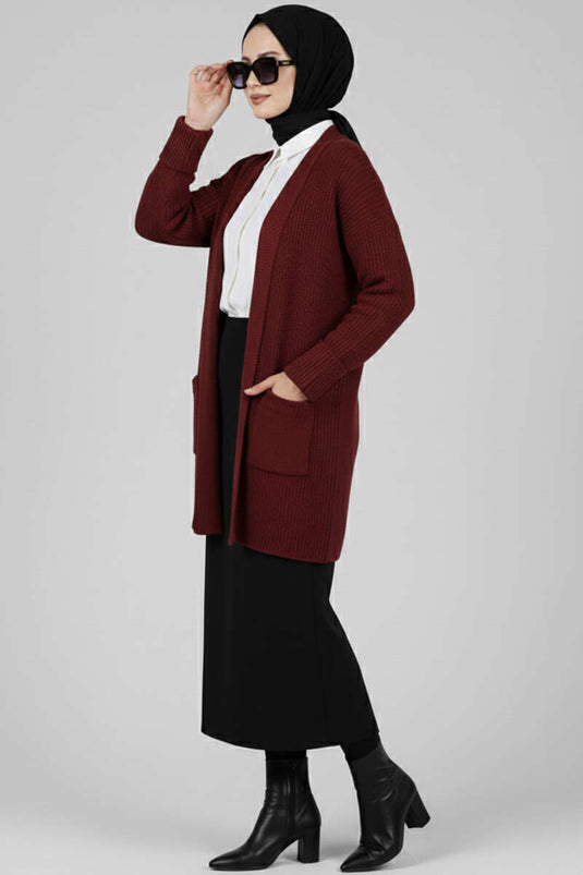 Shawl Collar Rice Stitch Cardigan Burgundy