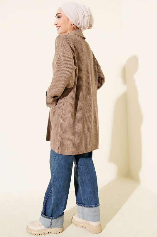 كارديجان بياقة شال وتطريز أرز، لون برونزي