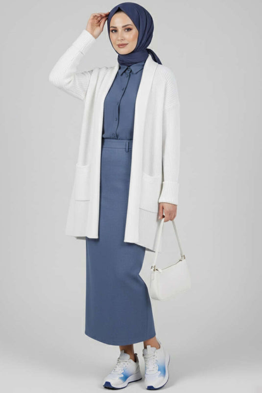 Shawl Collar Rice Stitch Cardigan, Ecru