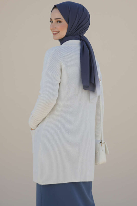 Shawl Collar Rice Stitch Cardigan, Ecru