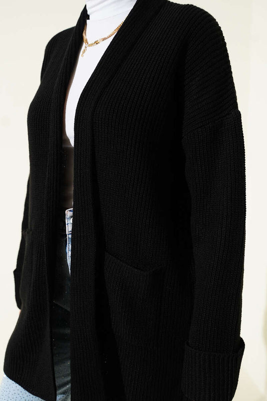 Gilet En Maille Côtelée À Col Châle Noir