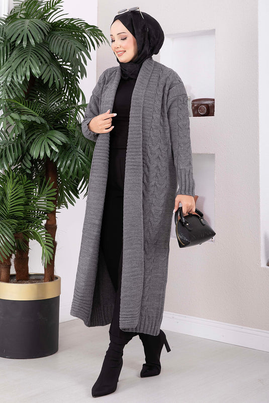 Gilet En Maille Long À Col Châle En Anthracite