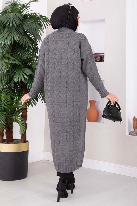 Gilet En Maille Long À Col Châle En Anthracite