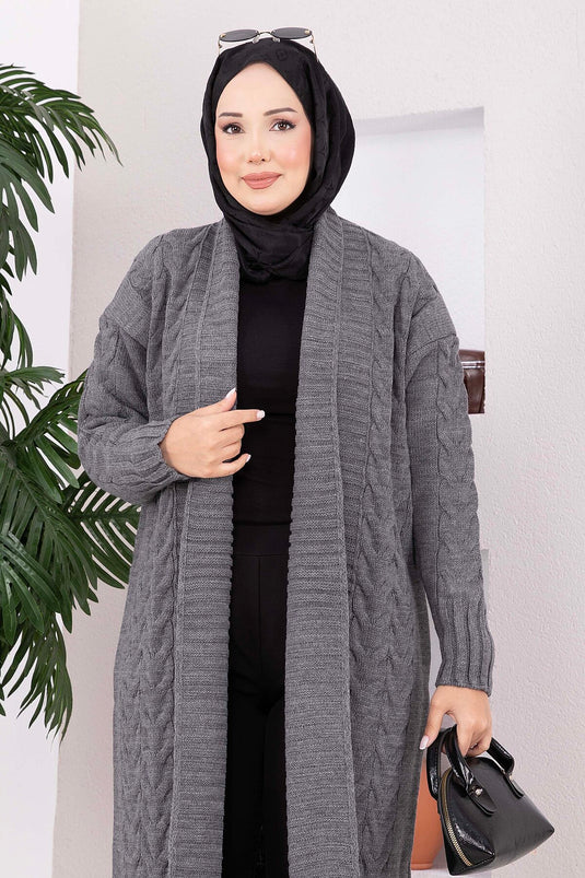 Gilet En Maille Long À Col Châle En Anthracite