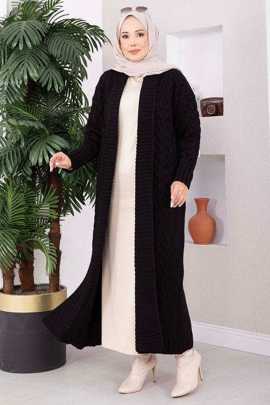 Chaqueta De Punto Larga Con Cuello Chal En Negro