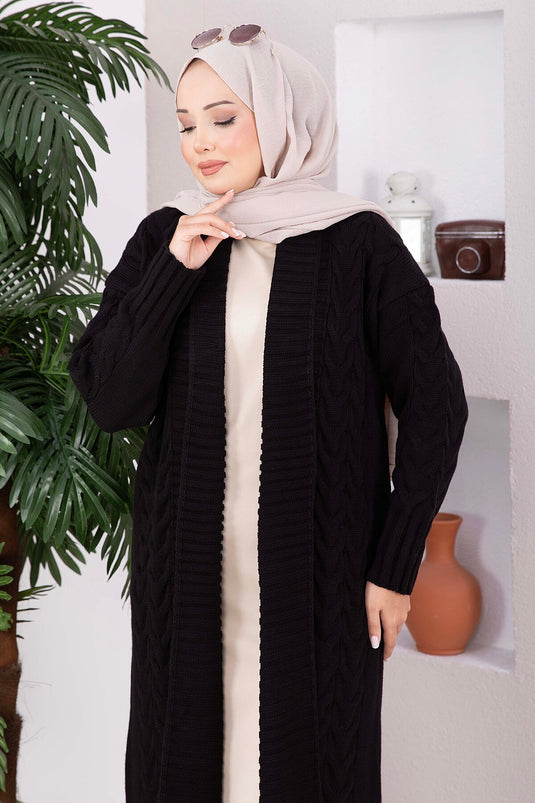 Chaqueta De Punto Larga Con Cuello Chal En Negro
