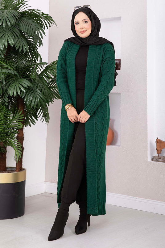 Langer Strickcardigan Mit Schalkragen In Smaragdgrün