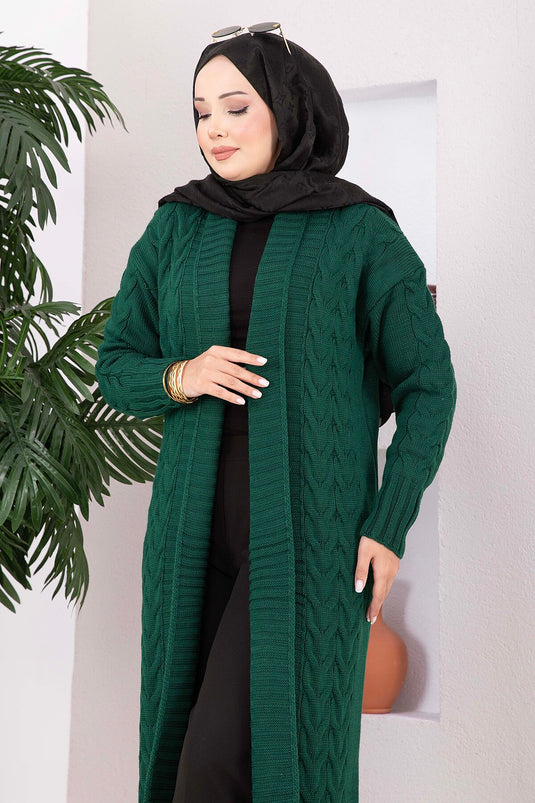 Langer Strickcardigan Mit Schalkragen In Smaragdgrün